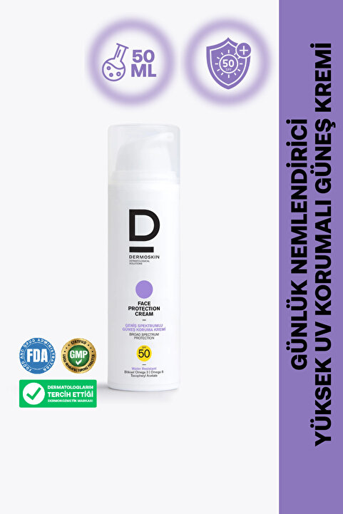 Dermoskin Face Protection Cream Spf 50+ | Nemlendirici Yüz Güneş Kremi | Suya Dayanıklı | 50 ml