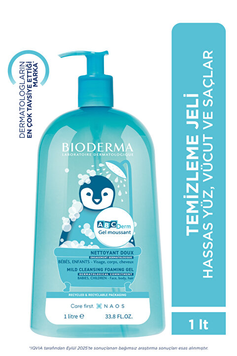 Bioderma ABCDerm Foaming Cleanser Yenidoğan, Bebek, Çocuk Hassas Ciltler Yüz, Saç, Vücut Temizleme Jeli 1 L