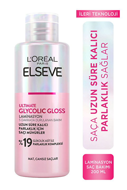 Elseve Ultimate Glycolic Gloss Parlaklığı Saça Mühürleyen Laminasyon 5 Dakikada Durulanan Bakım 200ml