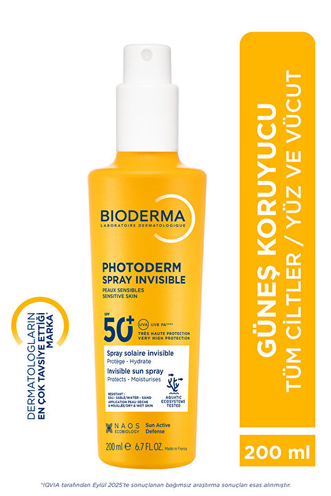 Bioderma Photoderm Spray SPF50+ Tüm Aile Yüz ve Vücut Sprey Formda Şeffaf Güneş Kremi 200 ML