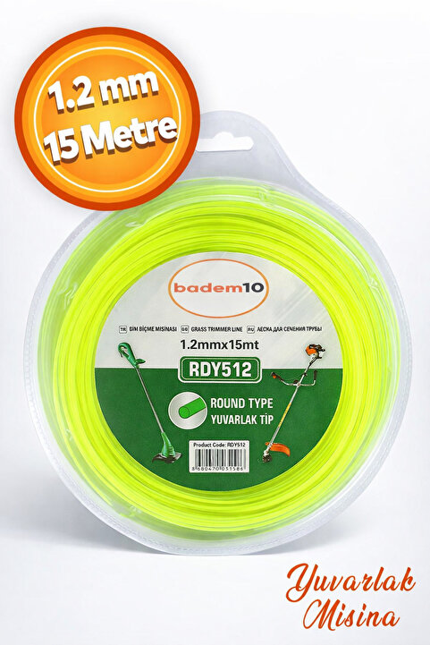 Badem10 Tırpan Misinası Motorlu Tırpan Yuvarlak Misina 1.2 mm 15 Metre Çim Ot Biçme Teli