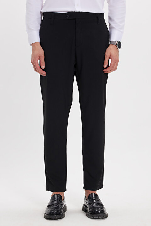 Tudors Erkek Slim Fit Dar Kesim Esnek Yan Cepli Bilek Boy Canvas Kesim Siyah Pantolon