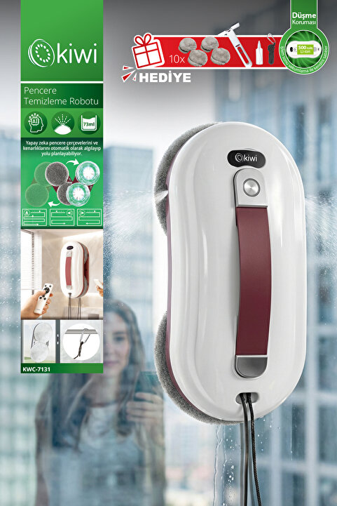 Kiwi KWC-7131 Pencere Temizleme Robotu | Otomatik Emiş & Çift Mop & Uzaktan Kumanda