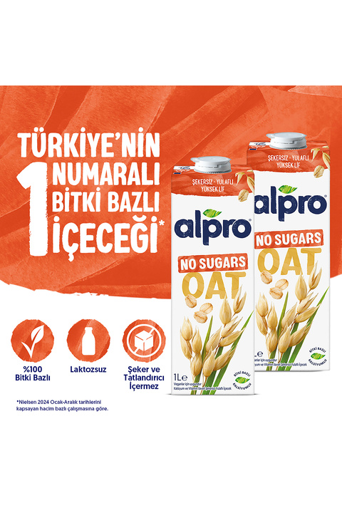 Alpro Şekersiz Yulaf Sütü 2x1 L Vegan Laktozsuz Bitkisel Bazlı