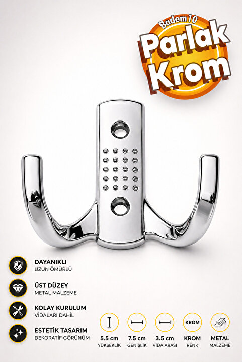Badem10 Klas Portmanto Askı Vestiyer Duvar Dolap Elbise Askısı Krom Metal Mobilya Kapı Askılığı Askılık