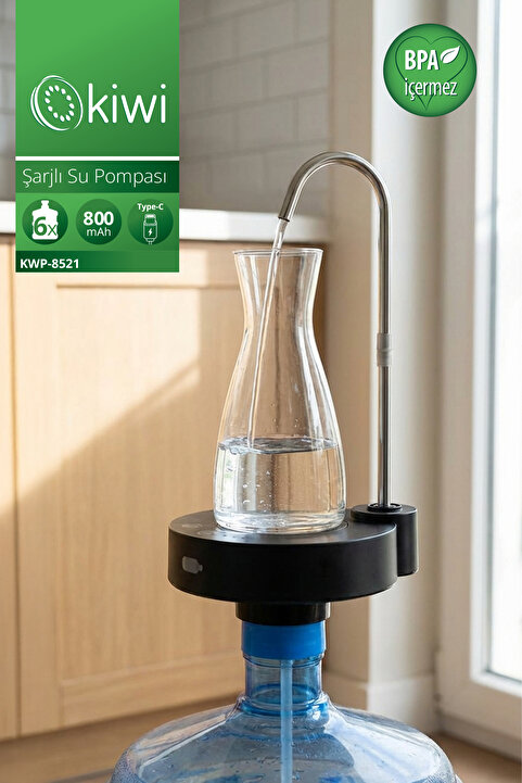 Kiwi KWP-8521 Şarjlı Su Pompası | USB Şarjlı & Damacana Uyumlu & Paslanmaz Çelik Boru