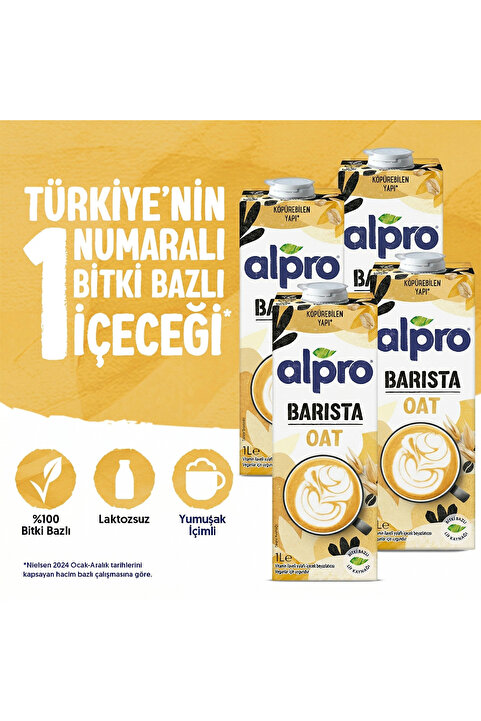 Alpro Barista Yulaf Sütü 4x1 L Vegan Laktozsuz Bitkisel Bazlı