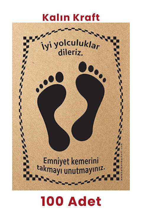 BALKAN AMBALAJ Kraft 120gr Ayak İzi Oto Paspas Kağıdı 100 Adet - 35x50cm - Kalın Kağıt Baskılı