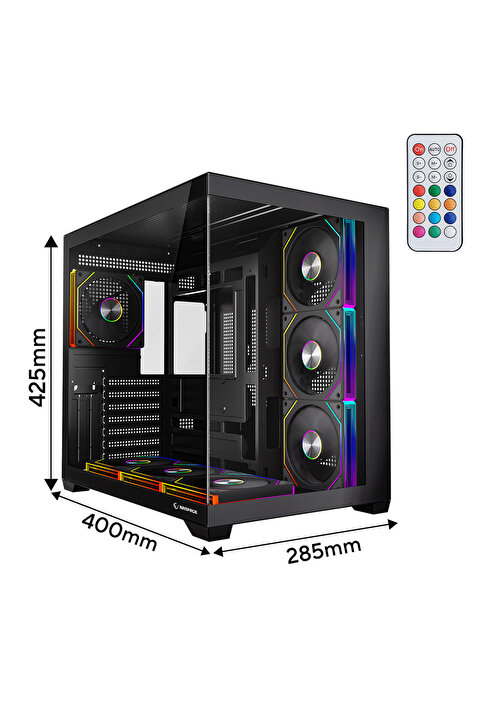 Rampage Ares V2 7 ARGB Fanlı Gaming Kasa Temperli Cam ATX Mid Tower Akvaryum Oyuncu Bilgisayar Kasası
