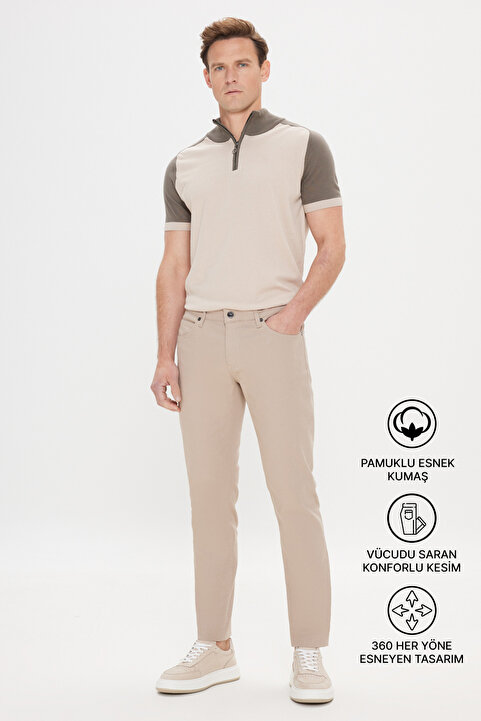 AC&Co / Altınyıldız Classics Erkek Taş Diz İzi Yapmayan 360 Derece Her Yöne Esneyen Slim Fit Diyagonal Desenli Esnek Pantolon