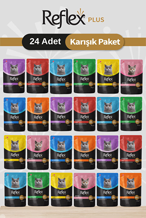 Reflex Plus Pouch / Et Parçacıklı Karışık Kedi Maması 85g x 24 Adet