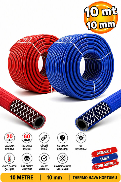 Badem10 (10 METRE) Çelik Kompresör 10 Mm Thermo Hava Hortumu Termo