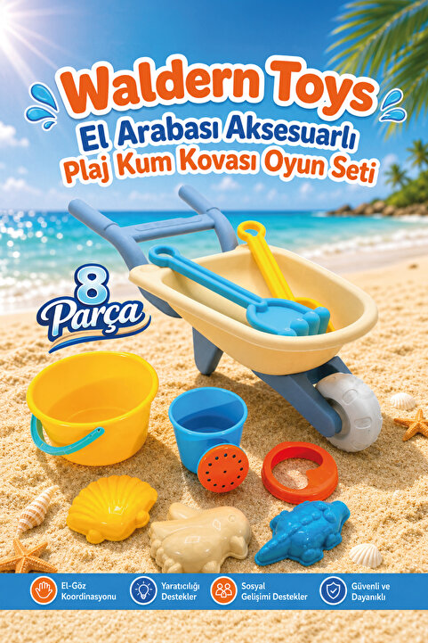 Waldern Toys El Arabası Aksesuarlı Plaj Kum Kovası Oyun Seti