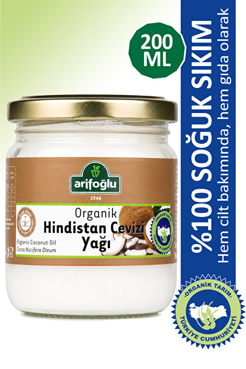 Arifoğlu Organik Hindistan Cevizi Yağı 200 ml Arifoğlu | Soğuk Sıkım | Cold Pressed Virgin Coconut Oil