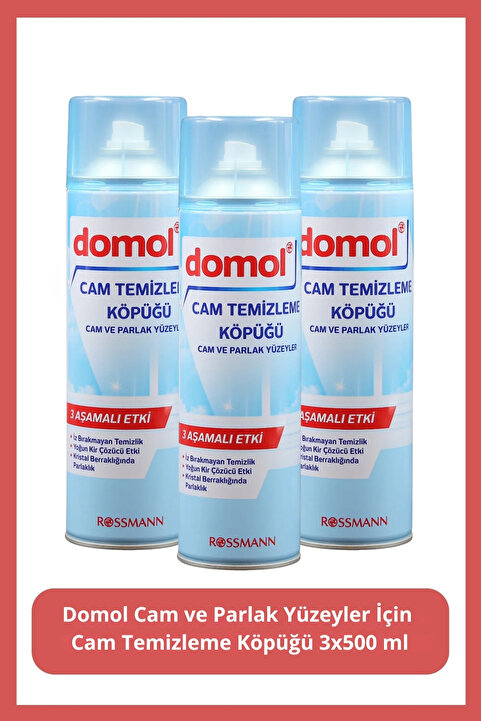 Domol Cam Temizleme Köpüğü Cam ve Parlak Yüzeyler 500 ml (3 Adet)