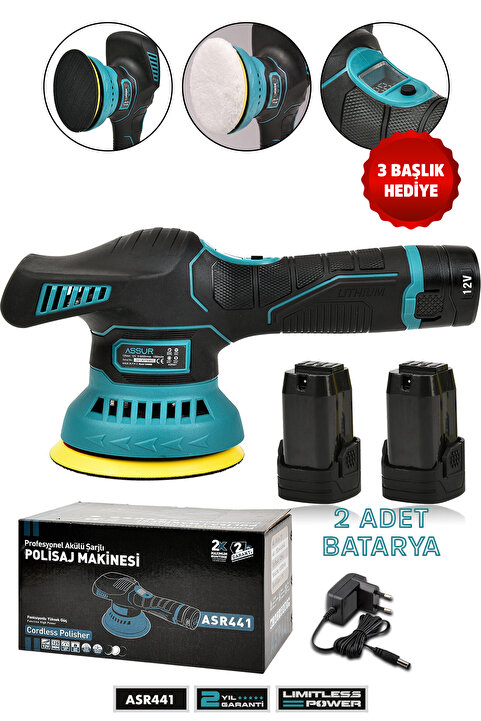 ASSUR 12V Orbital 6 Kademeli Pasta Cila Kaporta Parlatma Şarjlı Polisaj Makinesi