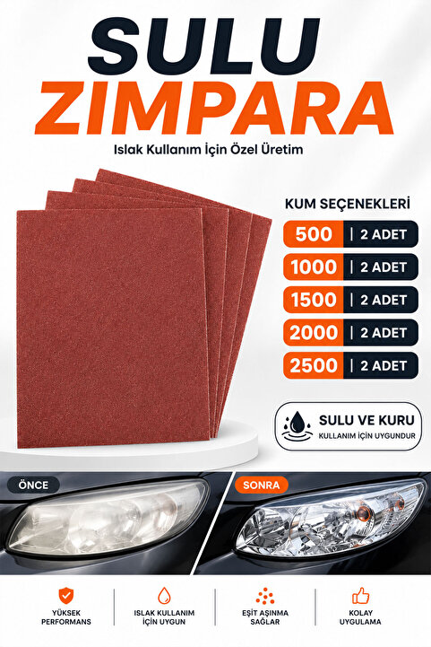 Badem10 Far Temizleme 500-1000-1500-2000-2500 Kum İnce Kalın Kağıt El Su Zımparası Kağıdı Araç Parlatma Seti