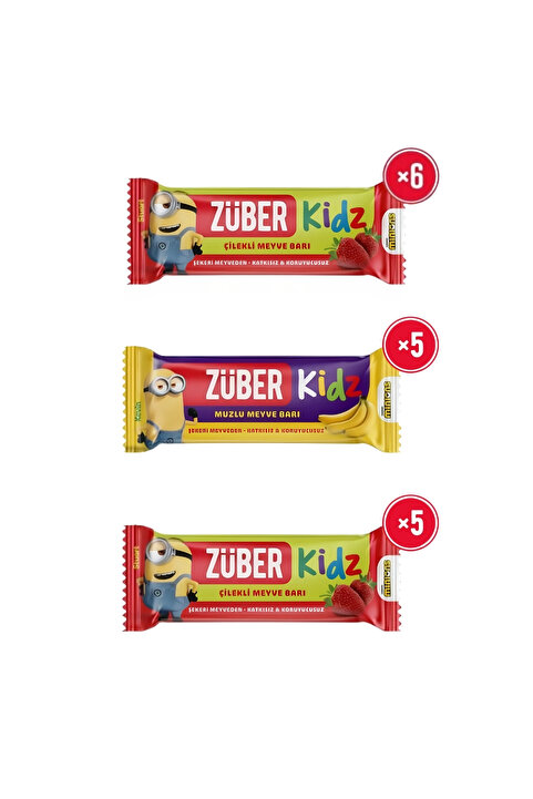 Züber Kidz Meyve Bar Deneme Paketi 25g x 16 Adet (Çilekli, Muzlu)