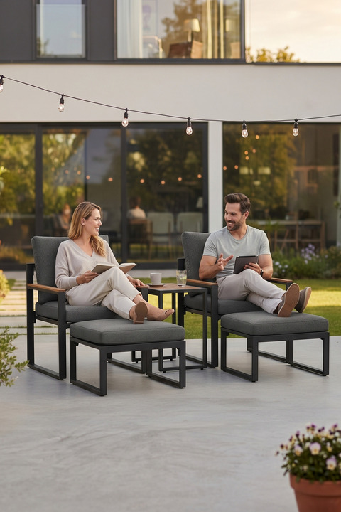 Kagu 5 Parça Metal Çerçeve Outdoor Multilounge Bahçe Balkon Mobilya,Uzanma