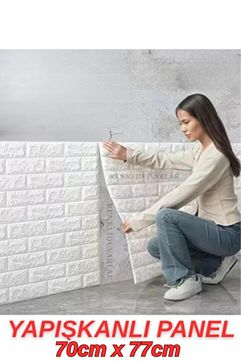 Renkli Duvarlar 70x77cm(0,53m2) Kendinden Yapışkanlı Esnek Sünger Beyaz Tuğla Duvar Kağıdı Paneli