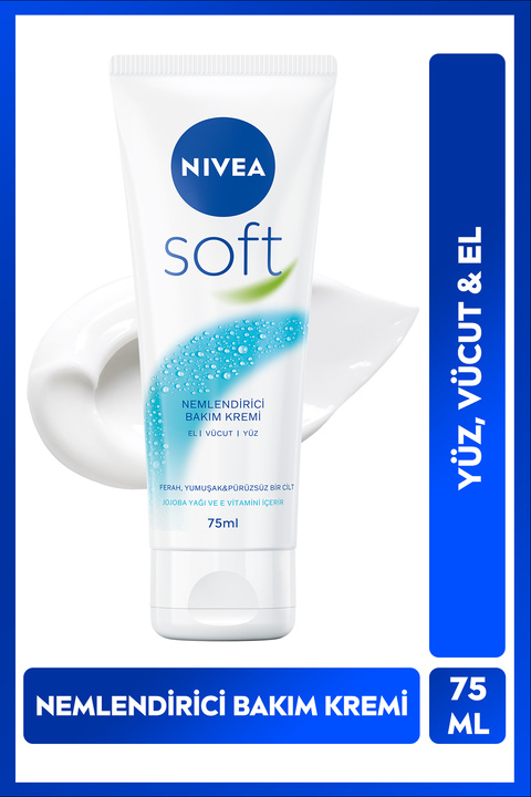 NIVEA Soft Nemlendirici Bakım Kremi 75ml, Jojoba Yağı, E Vitamini, El Yüz Vücut, Yumuşak Cilt,Canlandırıcı