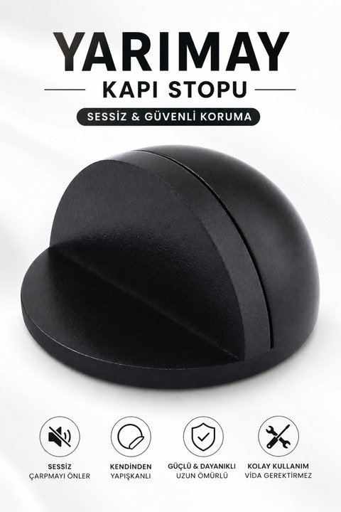 Badem10 Yarımay Yapışkanlı Kapı Kolu Stoperi Tamponu Metal Kapı Stopu Durdurucu Tutucu Tutacağı Mat Siyah