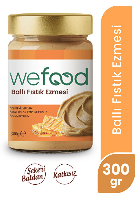 Wefood Şekersiz Ham Ballı Fıstık Ezmesi 300 gr (Fıstık Parçacıklı).