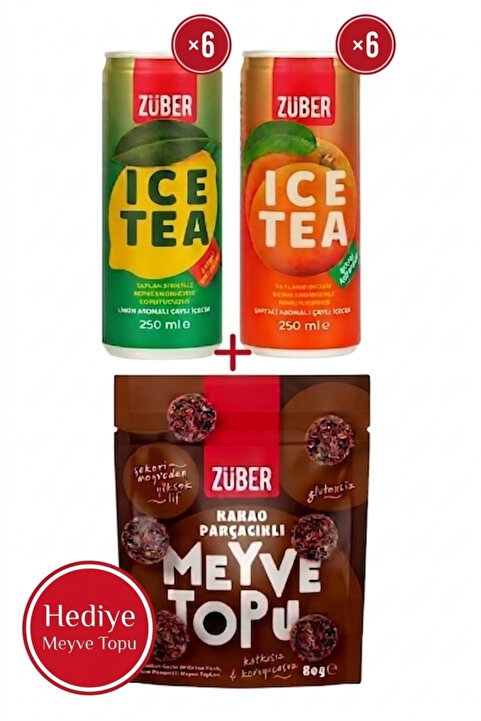 Züber Ice Tea Limon & Şeftali Soğuk Çay 250ml x 12 Adet + Meyve Topu Hediye