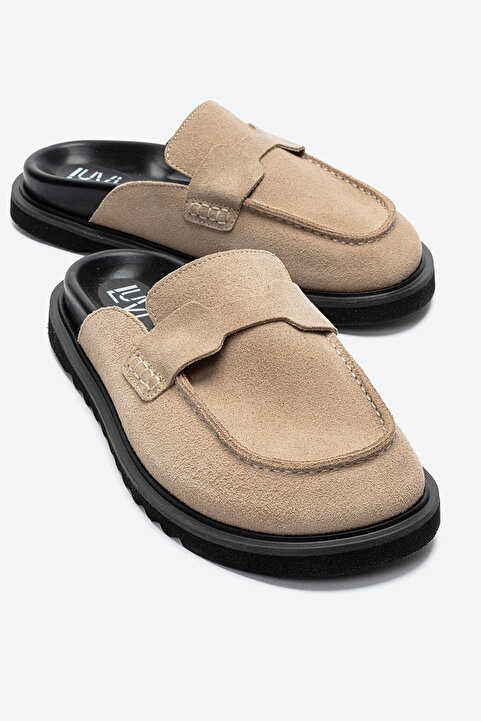 luvishoes LAVEN Bej Süet Hakiki Deri Kadın Terlik