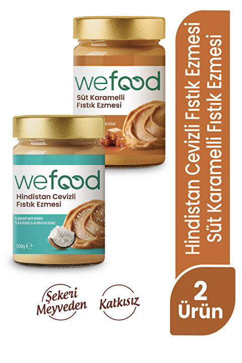 Wefood Süt Karamelli Fıstık Ezmesi 300 gr + Hindistan Cevizli Fıstık Ezmesi 300 gr