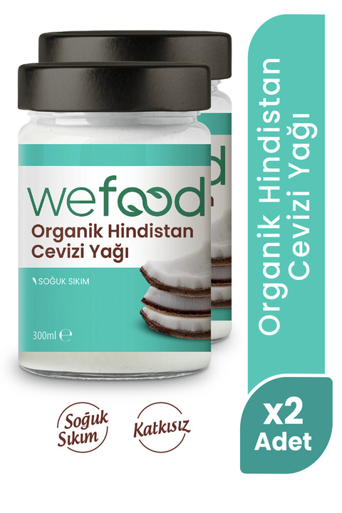 Wefood Organik Hindistan Cevizi Yağı 300 ml 2'li (Soğuk Sıkım)