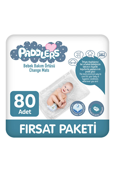 Paddlers Bebek Bakım Örtüsü 60x60 cm 80 Adet (8x10) Alt Açma Bezi, Yatak Koruyucu - Sıvı Geçirmez