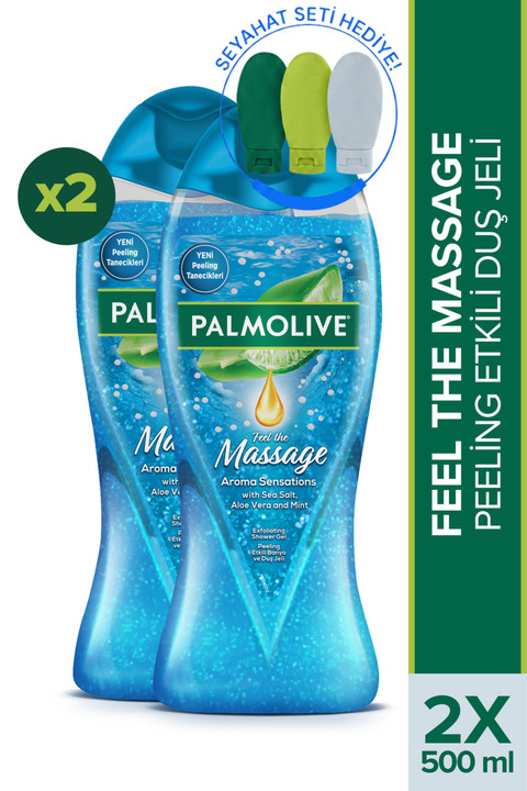 Palmolive Aroma Sensations Feel The Massage Peeling Etkili Duş Jeli 500 ml x2 Adet + Seyahat Kiti Hediye