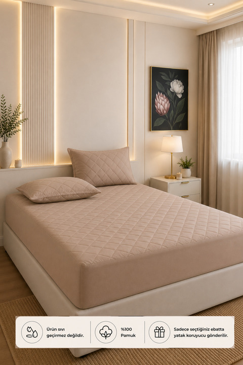 Formeya Kahverengi %100 Pamuk Kapitone Fitted Yatak Koruyucu Bebek-Tek-Çift Kişilik-Battal Yatak Alezi
