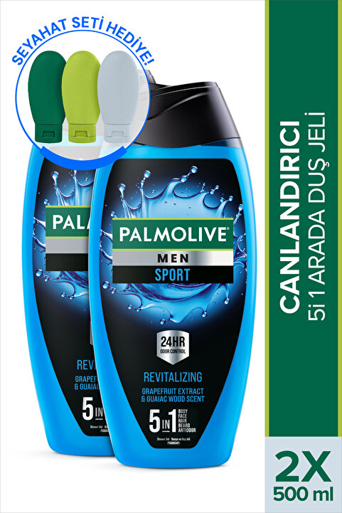 Palmolive Men Sport 5'i 1 Arada Yüz, Vücut ve Saç için Canlandırıcı 2'li Erkek Duş Jeli ve Şampuan 500 ml
