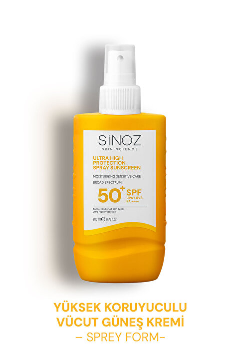 Sinoz SPF50+ Ultra Yüksek Koruyucu Sprey Vücut Güneş Kremi - Nemlendirici Hassas Bakım 200 ml