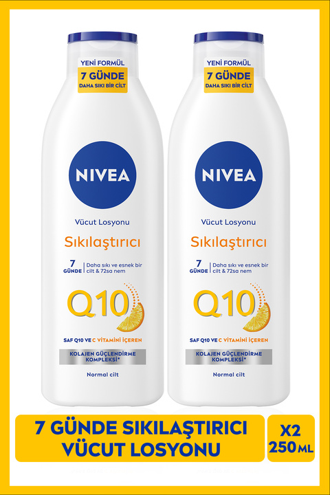 NIVEA Q10 7 Günde Sıkılaştırıcı Vücut Bakım Losyonu 250ml, C Vitamini, Nemlendirici, Kolajen, X2 Adet