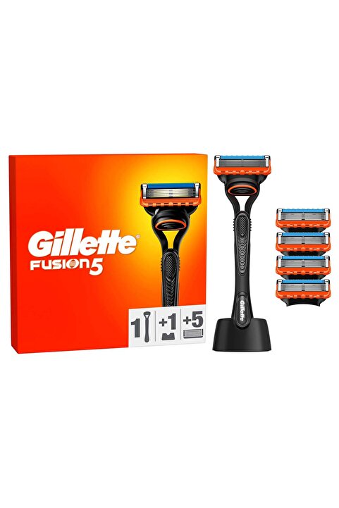 Gillette Fusion5 Tıraş Makinesi ve Yedek Bıçağı 5'li + Tıraş Bıçağı Standı