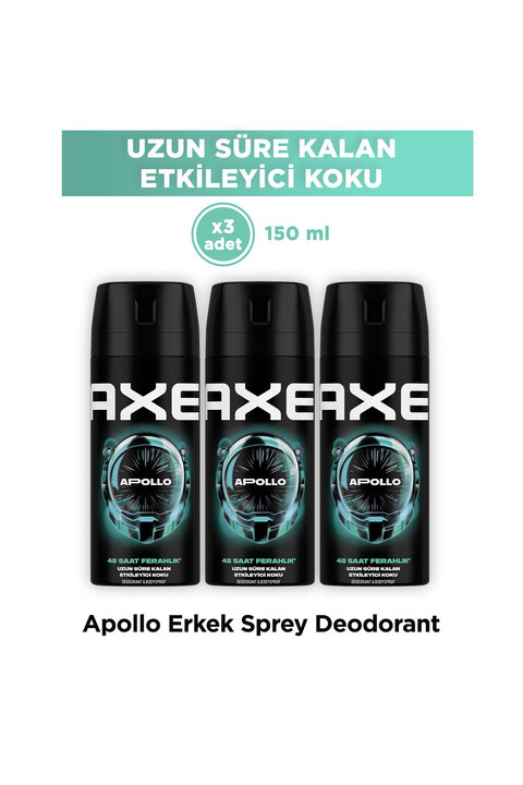 Axe Erkek Sprey Deodorant Apollo 48 Saat Etkileyici Koku Vücut Spreyi 150 ml X3 Adet