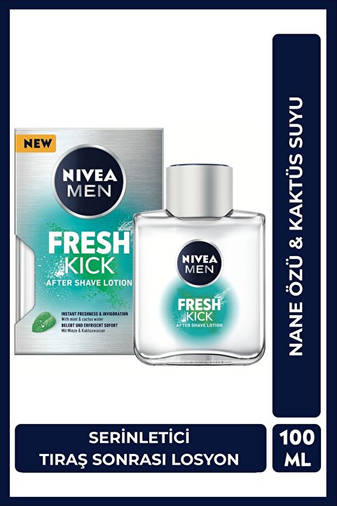 NIVEA MEN Erkek Tıraş Sonrası Losyon Cool Kick Fresh 100ml, Kaktüs Suyu, Nane Özleri, Serinleten Ferahlık
