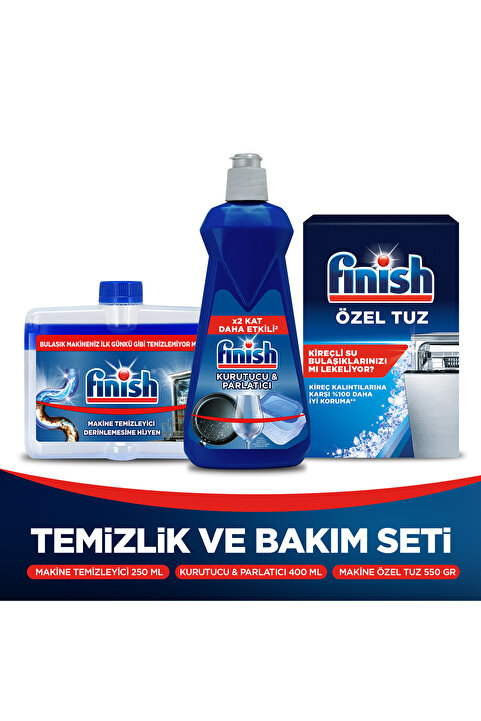 Finish Temizlik ve Bakım Seti (Parlatıcı 400 ml + Makine Temizleyici Sıvı 250 ml + Tuz 550 g)