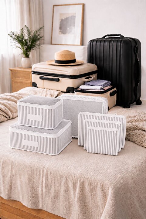 Helen's Home 6'lı Valiz Düzenleyici Bavul İçi Organizer Set Seyahat Hurcu Çizgili