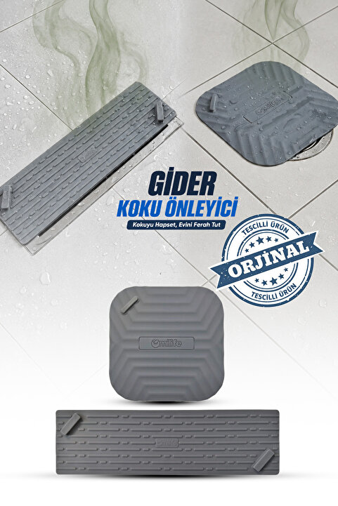 omilife 2'li Set Gri Uzun ve Gri Kare Silikon Gider Kapağı Koku Önleyici Banyo Mutfak Gider Tıkacı
