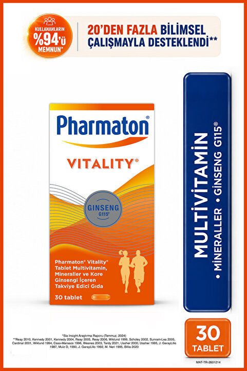 Pharmaton Vitality Multivitamin ve Mineral Desteği Ginseng G115 Enerji* 30 Tablet