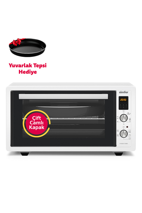 Simfer 4558 Beyaz 45 LT Turbo Fan Mini/Midi Fırın - 6 Fonksiyon, Dijital Ekran, Pop-Up Düğme,Yoğurt Yapma
