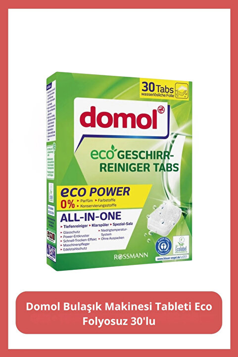 Domol Bulaşık Makinesi Tableti Eco Folyosuz, 30'lu