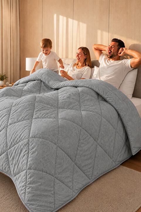 Formeya Çift Kişilik Soft Pampes Yorgan Dört Mevsim, İpliği Boyalı Gri Kumaş Yorgan 195x215 cm