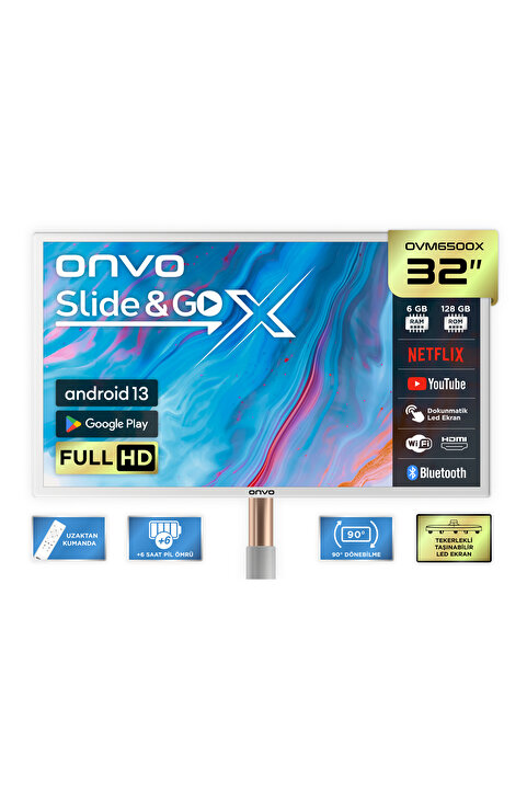 ONVO 32OVM6500X 32'' 82 Ekran Slide&GoX Android 13 Smart LED Ekran ( Taşınabilir, Dokunmatik )