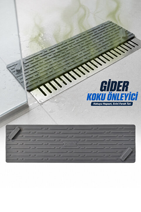 omilife Gri Uzun Silikon Gider Kapağı Koku Önleyici Lavabo Banyo Mutfak Balkon Gider 37x11 cm