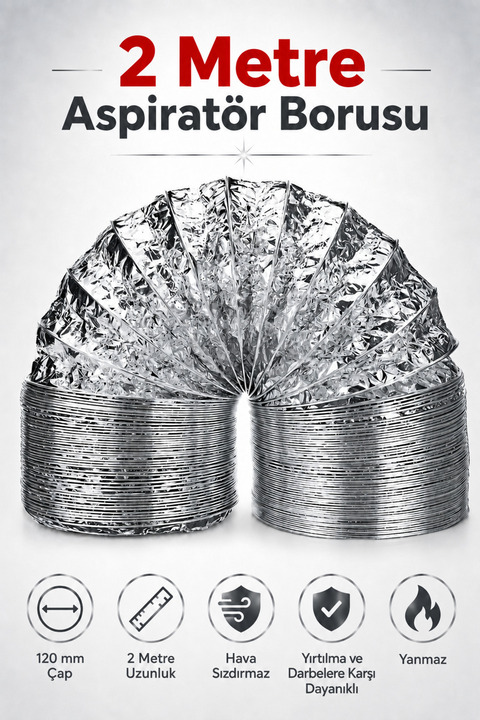 Badem10 Telli Kopmayan Davlumbaz Baca Flexible Aspiratör Borusu 2 Metre